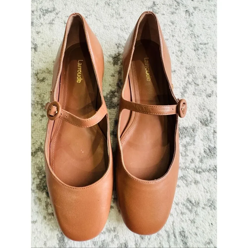 Larroudé Blair Leather Caramel Mary Jane Ballet Flat - Picture 2 of 7